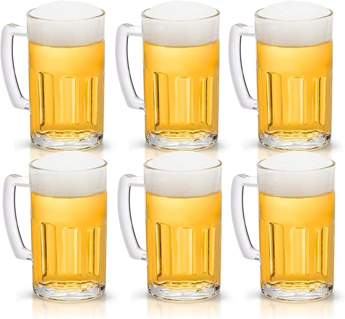 COKTIK 6 Pack Heavy Large Beer Glasses with Handle - 20 Ounce Glass Steins, Classic Beer Mug glasses Set