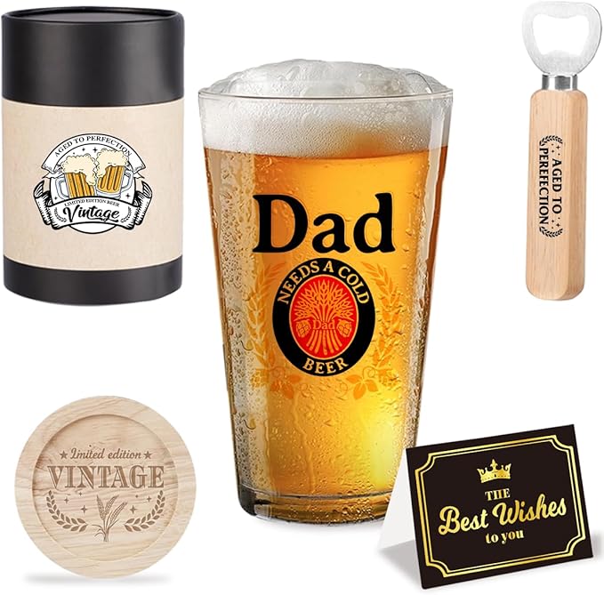 Father's Day Father Christmas Halloween Birthday Gifts for Fathers Your Dad Beer Lovers Present for Dad Vintage Beer Drinking Glass Happy Fathers Day Party Supplies Decorations