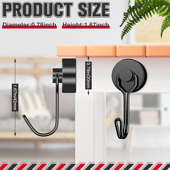 FINDMAG 40LB Magnetic Hooks, Heavy Duty Neodymium Magnet Hooks, Strong Metal Hooks for Hanging in Kitchen, Office, Cruise Cabins, Garage, Warehouse, Black, 4 Pack