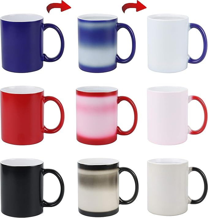 Ceramic 15oz Sublimation Coffee Mug in White Box, Color Changeable 3 Assorted Colors, Case of 24