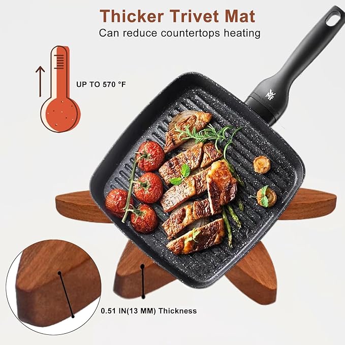Wooden Trivets for Hot Dishes,Tree Shape Trivet Set,4 Wooden Trivets+1 Stand,Stored Like a Christmas Tree,Natural Foldable Kitchen Wooden Trivet,for Hot Dishes、Pot、Bowl、Teapot、Teacups(Walnut Wood)