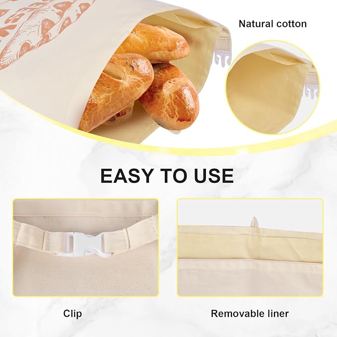 2-Pack XL Reusable Bread Bags For Homemade Bread With Removable Cotton Beeswax Lining, 13x17 Inches Ideal Bag For Home Baking