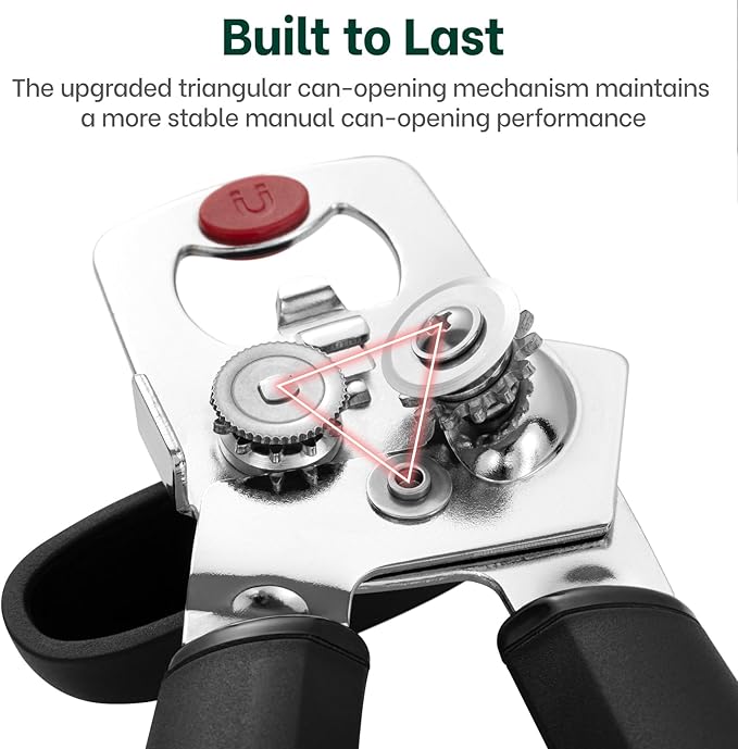 Beneno Upgrade Smooth-Operating Manual Can Opener with Magnet Lid Lifter, Ultra Sharp Steel Cutting Wheel & Easy Turn Knob, Comfort Grip Handles Effortless to Use, Multifunction Bottles Opener, Black