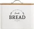 Extra Large White Farmhouse Bread Box for Kitchen Countertop - Breadbox Holder Fits 2+ Loaves - Bread Storage Container Bin - Rustic Bread Keeper Vintage Metal Kitchen Decor (White with Wood Lid)