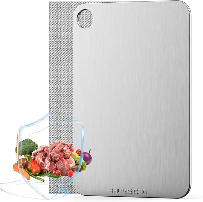 SHUWEICAO- 100% Pure Titanium Cutting Board for Kitchen, Cutting Edge Hygiene & Durability, Double Sided Medical Grade titanium cutting board for Meat Fruit & Vegetable, Easy to Store(11.4 * 7.87in)