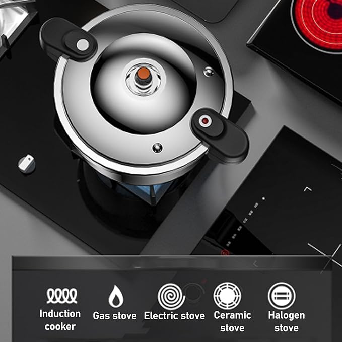 Stainless Steel Pressure Cooker, 80Kpa High Pressure Pressure Cooker with Safety Valve, Instant Cookware for Induction, Gas, Electric Cookware