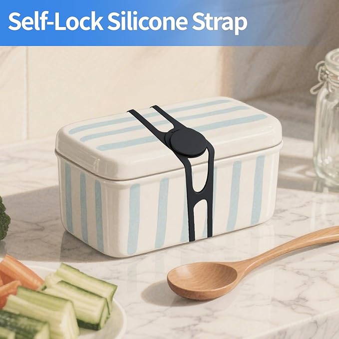 Self-Locking Silicone Strap for Slow Cooker Lid, Pot, Bento Box Reusable Elastic Tie for Organizing Cords, Yoga Mat, Camping Gear (2-Pack)