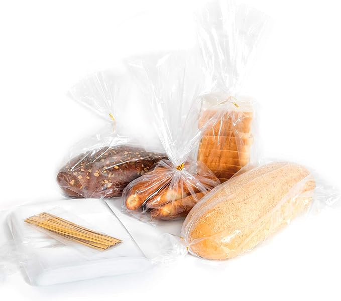 Bread Bags with Ties, Reusable, 105 Clear Bags and 105 Ties, For Homemade And Bakery Loaf Adjustable Reusable (105)