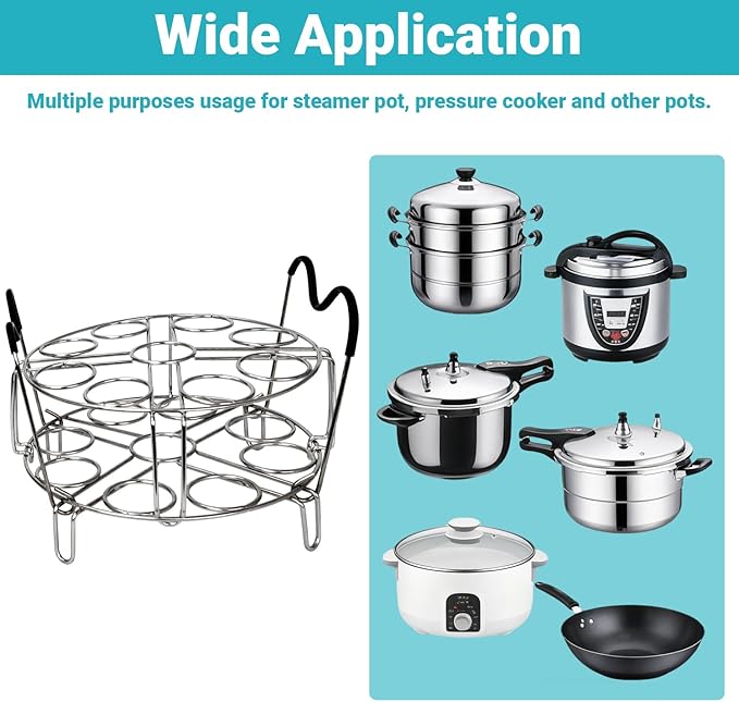 Instant Pot Egg Rack- Stackable 304 Stainless Steel Egg Steamer Rack | Holds 18 Eggs | Heat-Resistant Handles | Fits 6qt & 8qt Pressure Cookers | Egg Holder for Boiled Eggs