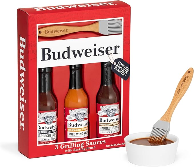 Budweiser BBQ Sauce Variety Pack - Grilling Sauce Gift Set with Basting Brush Perfect for Barbeques and Marinades - 3 x 6 oz