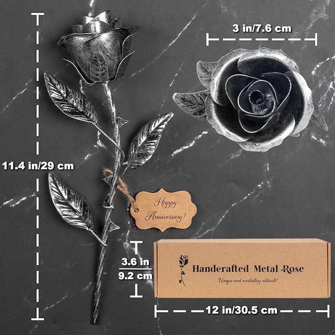 Iron Rose Gifts for Her 6th Anniversary Metal Rose Everlasting 6 Year Wedding Anniversary Iron Gifts 11th 11 Year Steel Flower for Wife Husband Him Couples, Handcrafted Love Stained Artwork
