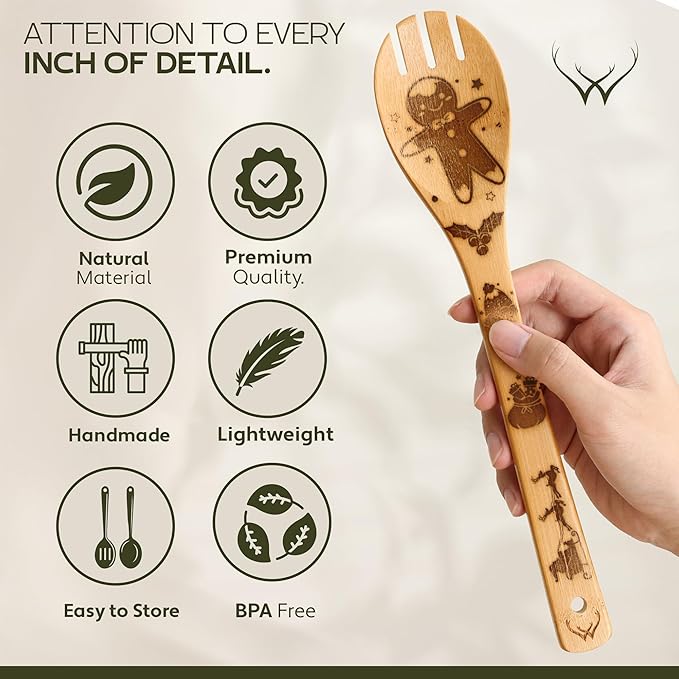 Christmas Wooden Spoons for Cooking - 6-Piece, Christmas Kitchen Utensils Gifts for Kitchen Decor including Spatulas & Spoons, Heat-Resistant, Eco-Friendly And Safe for Non-Stick Cookware