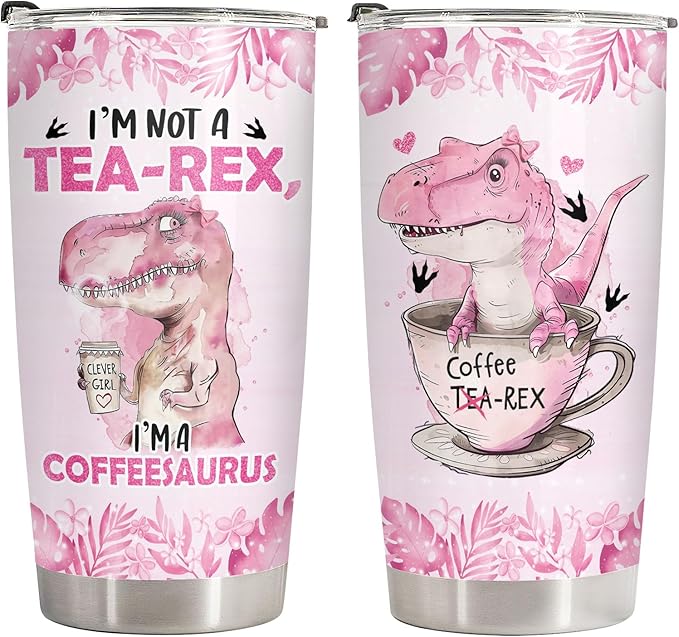 34HD Coffeesaurus Tumbler with Lid, 20 oz Stainless Steel Vacuum Insulated Tea Rex Coffee Mug, Birthday Gifts for Coffee Lover, Funny Dinosaur Gifts for Women Friend Teacher Sister Christmas Gift