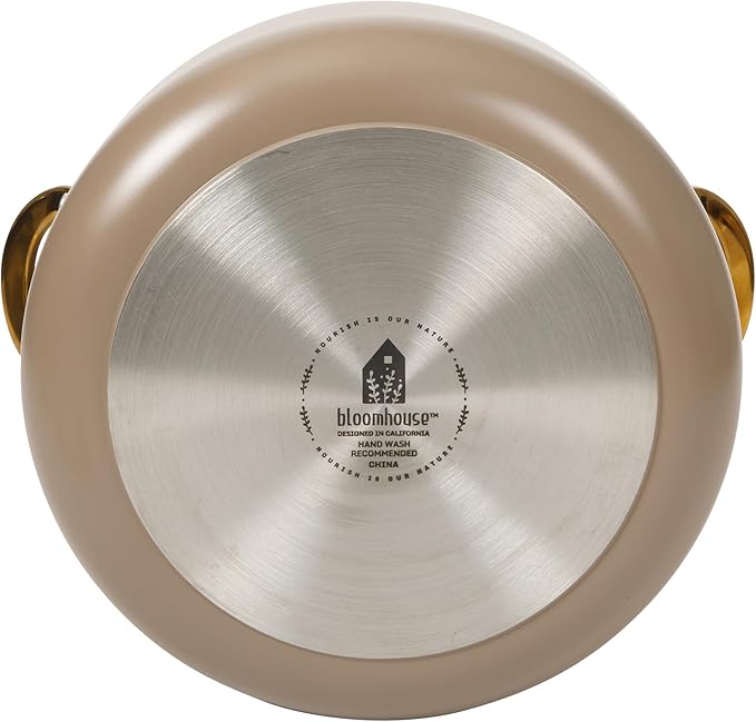 Bloomhouse - Two Time Oprah's Favorite Things Winner - 8 Quart Stock Pot w/Lid – PFAS-Free Ceramic Nonstick Dutch Oven Heavy Duty Aluminum Oven Safe Dishwasher Safe Cappuccino Cream w/Gold Handles