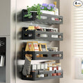 4 Pack Magnetic Spice Rack for Refrigerator, Spice Rack Organizer, Moveable Magnetic Shelf Fridge Organizer with 4 Hooks for Kitchen and Oven Organization, Black