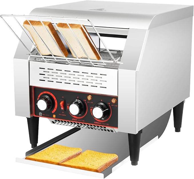 300 Slices/Hour Commercial Conveyor Toaster, Stainless Steel Bread Toaster with 1-7 Levels Adjustable Speed & Temperature Control for Coffee Shops, Bakeries 16.42 * 14.37 * 15.27 Inch