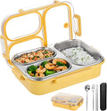 Stainless Steel Bento Box, 3-Compartment Lunch Container, 25 oz Leakproof Food Storage Container with Utensils for Work, Picnic, Yellow
