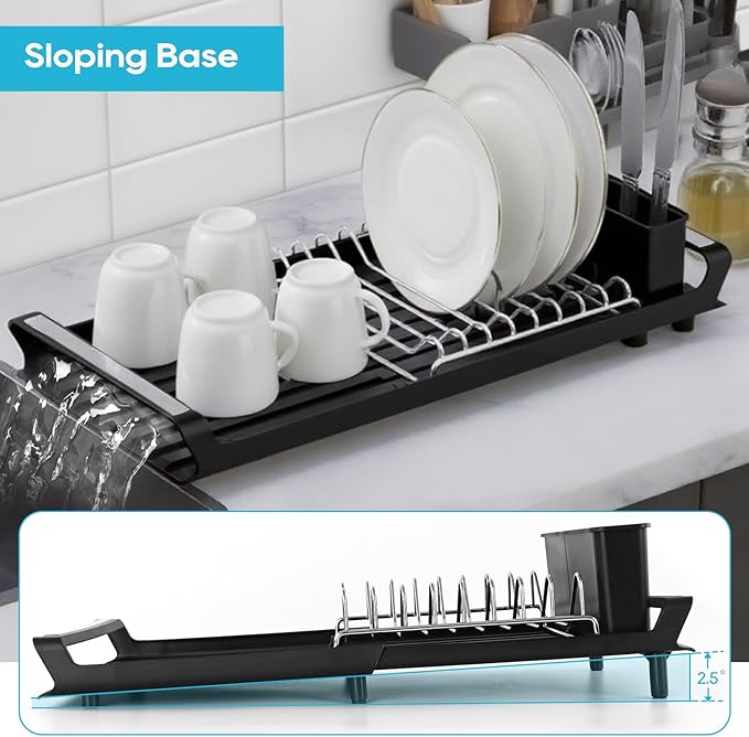 Small Expandable Dish Drying Rack – Compact & Space-Saving – No Spout, No Leaks – Durable, Rust Resistant & Easy to Clean – Ideal for Kitchens, Apartments & RVs – Extend 10.9 to 18.6 inches (Black)