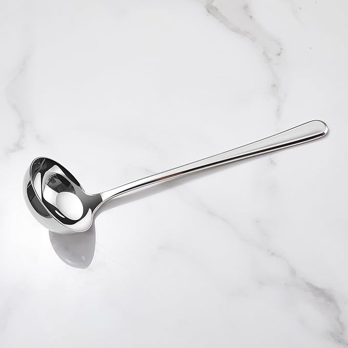 KEAWELL Premium 11" Verona Ladle, 18/10 Stainless Steel, Heavy-Duty with Deep Bowl, High-Polished Finish, Ergonomic Handle for Smooth Pouring, Dishwasher Safe (1, 11" Soup Ladle)