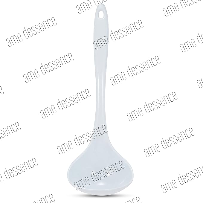 AME D'ESSENCE 12" Melamine Ladle White Durable and Versatile Kitchen Tool Perfect for Serving Mixing Scratch-Resistant and Non-Stick Surface Ergonomic Handle for Comfortable Grip