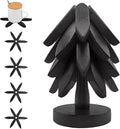 Wooden Trivets for Hot Dishes, Tree Shape Trivet Set, 4 Wooden Trivets + 1 Stand, Natural Foldable Kitchen Coasters, Stackable Christmas Tree Design, for Pans, Pot, Bowl, Teapot, Hot Pot Holder