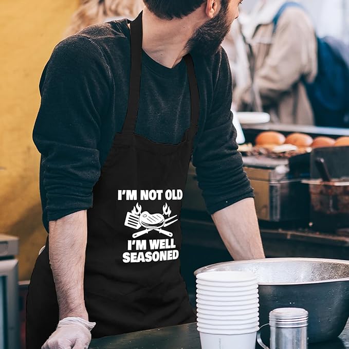 Funny Cooking Aprons for Women Men with Pocket, Grill Apron with Adjustable Neck Strap, Birthday Gift for Dad Mom