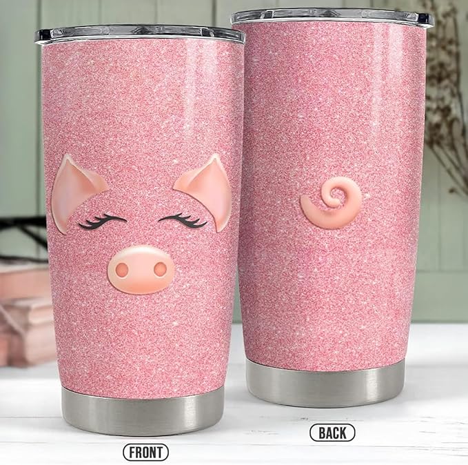 SANDJEST Pig Tumbler Glitter 20oz Tumblers with Lid Gift for Women Girl Daughter Sister Animal Lovers Christmas Birthday