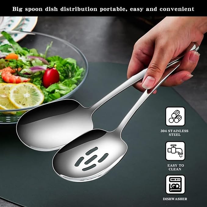 2 Pieces Large Serving Spoons Foodgrade 18/8 Stainless Steel Serving Spoons Set Serving Spoon for Buffet Salads Pasta Platters Mashed Potatoes Etc - 11.5 inches