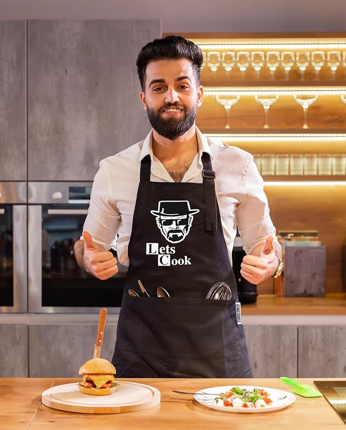 Funny Grilling Aprons for Men with Pockets BBQ Novelty Cooking Apron for Son Grandad Christmas Fathers Day Gift