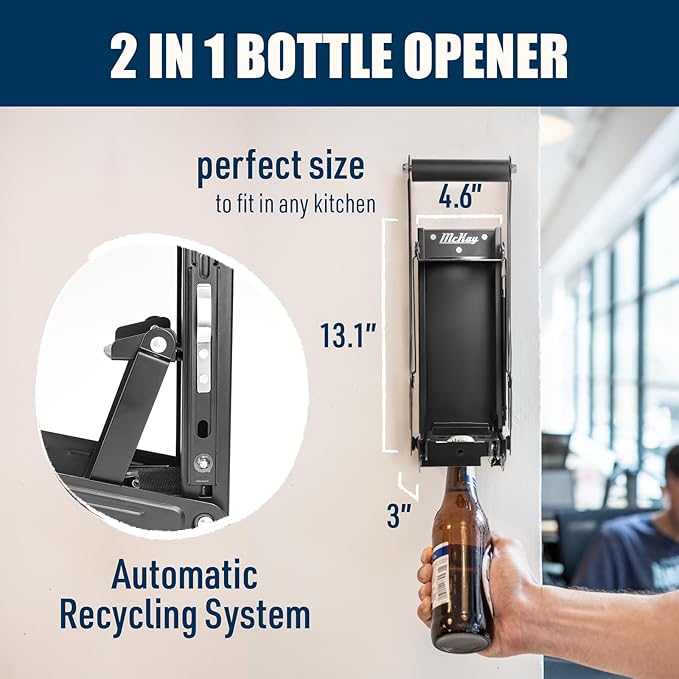 Mckay 16 Oz. and 12 Oz. Metal Can Crusher Auto Recycling, Heavy-Duty Can Crusher Wall Mounted, Can Smasher for Aluminum Seltzer, Soda, Beer Cans and Bottles for Recycling (Auto Type)