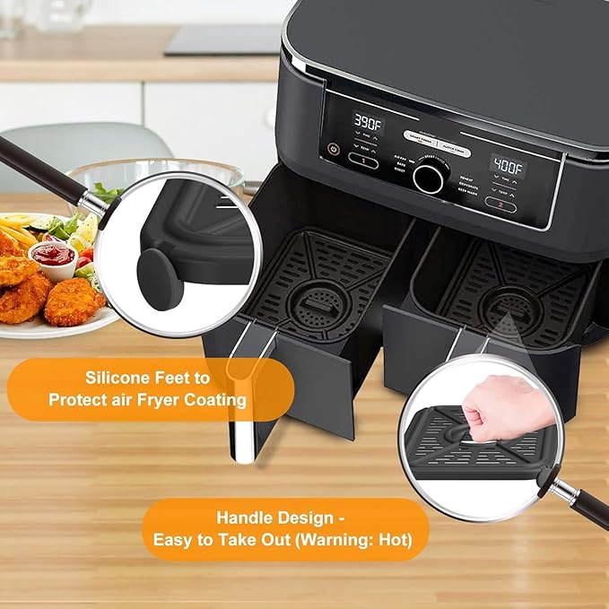 GWY Air Fryer Grill Pan for Ninja Foodi DZ401 DZ550 10 Quart DualZone Air Fryer, Replacement Crisper Plate Grill Plate Tray Accessories with Rubber Bumpers, Dishwasher Safe