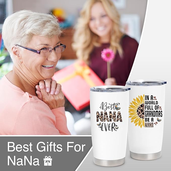 Nana Christmas Gifts, Nana Gifts for Grandma, Birthday Gift for Grandma from Grandchildren, Grandkids, 20 oz Stainless Steel Tumbler With Lid & Straw