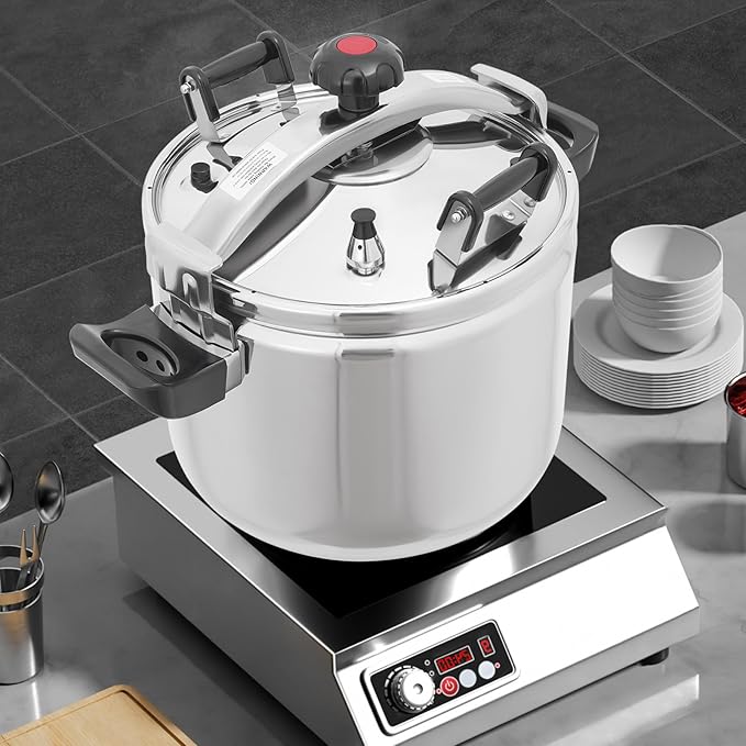 40L Stainless Steel Pressure Cooker, 60Kpa High Pressure Cooker with Safety Valve & Pressure Release, 201 Stainless Steel Cooking Pot for Induction, Gas, Electric Stoves, Home & Restaurant Use
