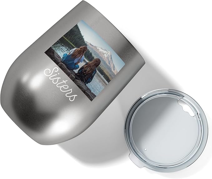 Personalized 12oz (17 Colors) Photo Picture Printed Insulated Stainless Powder Coated Stemless Wine Tumbler with Lid, Customized Gift Idea Women Her, Custom Coach Gifts Team Mom Dad (Stainless Steel)