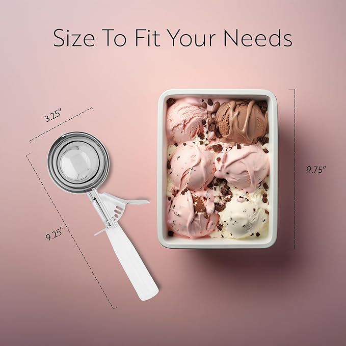 Restaurantware Met Lux 4.66 Ounce Portion Scoop 1 Trigger Release Cookie Scoop - With White Handle Stainless Steel Disher For Portion Control Scoop Cookie Dough Cupcake Batter Or Ice Cream