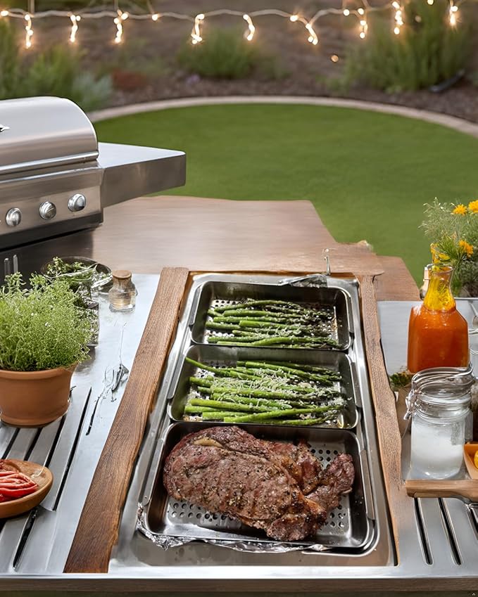 5 Pack Grill Basket for Outdoor Grill, Heavy Duty Stainless Steel Vegetable Grill Pans, Serving Tray BBQ Serving Platters with Holes for Grill Fish,Vegetable,Meat,Prep Food Veggie and Seafood