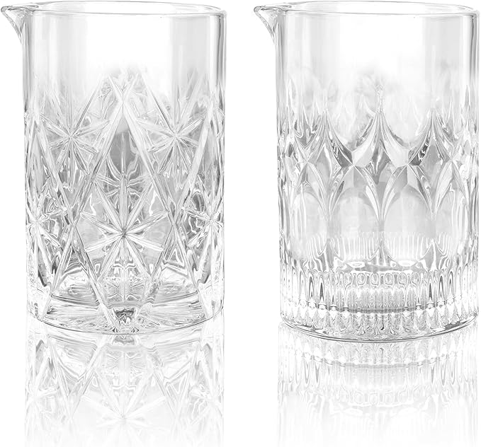 24 Oz Cocktail Mixing Glass Stirring Glasses for Whiskey Cocktail Mixing Shaker Glass Martini Old Fashioned Crystal Bar Set 700ml 2PCS (X-shape/Snowflakes)