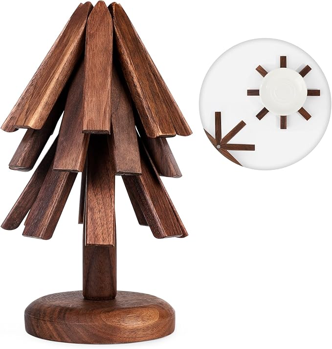 Black Walnut Wooden Trivets for Hot Dishes - Christmas Tree Shape Trivet Set, Coaster for Teapots and Hot Pots, and Table Decor