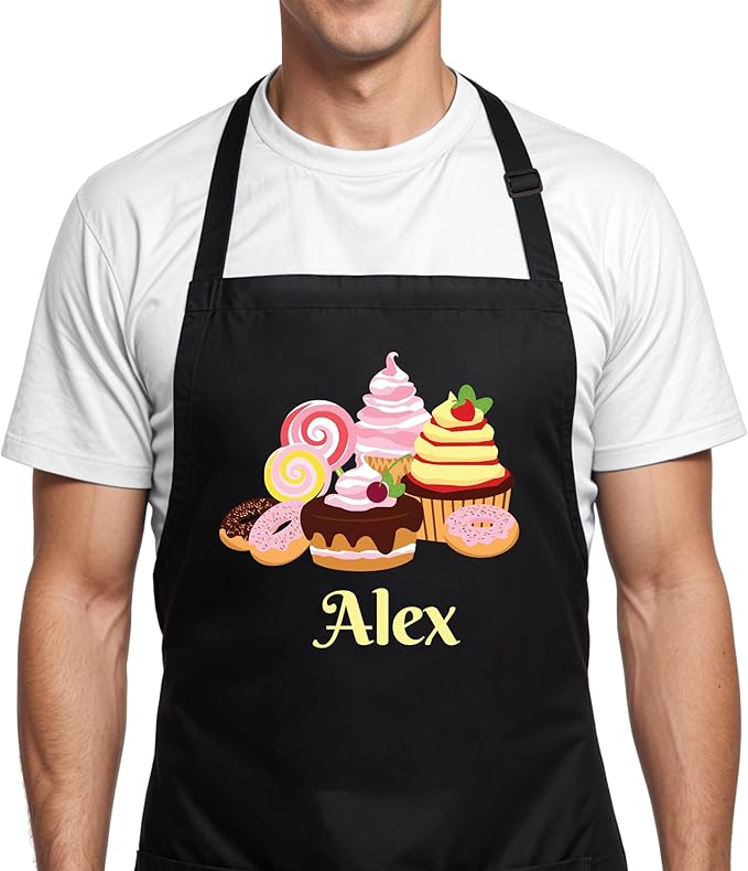 Personalized Baking Apron with Custom Name, Personalized Kitchen Apron Mother's Day Gift for Mom, Custom Art Gifts for Dad, Mother, Women, Adjustable Baker Apron for Women - Cute Aprons Funny Design