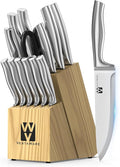 14 Pieces Knife Set with Block, Premium Knives Set For Kitchen, Knife Block Set Stainless Steel With Steak Knives, Dishwasher Safe, Ergonomic Handle, Natural Wooden Block, Gifts For Women