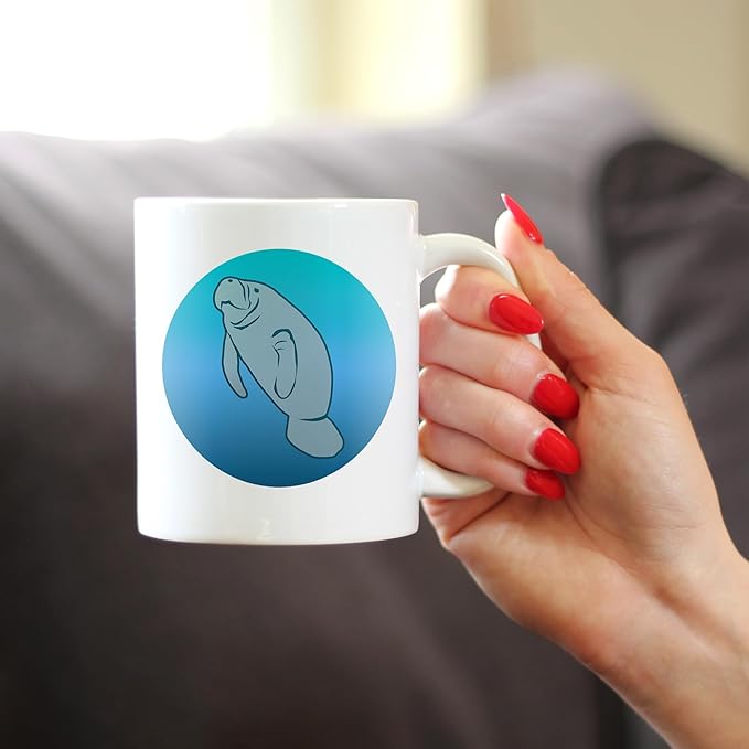 Bevvee Manatee Coffee Mug - Cute Ocean Animals Themed Decor and Gifts for Sea Creature Lovers - 11oz White Ceramic Mug