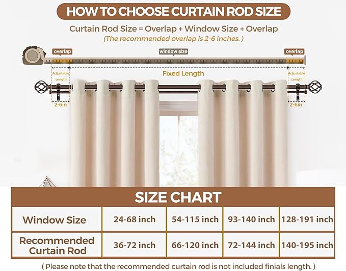 KAMANINA 1 Inch Double Curtain Rods 66 to 120 Inches (5.5-10 Feet) Telescoping Heavy Duty Drapery Rod for Windows 54 to 115 with Twisted Cage Finials, Antique Bronze