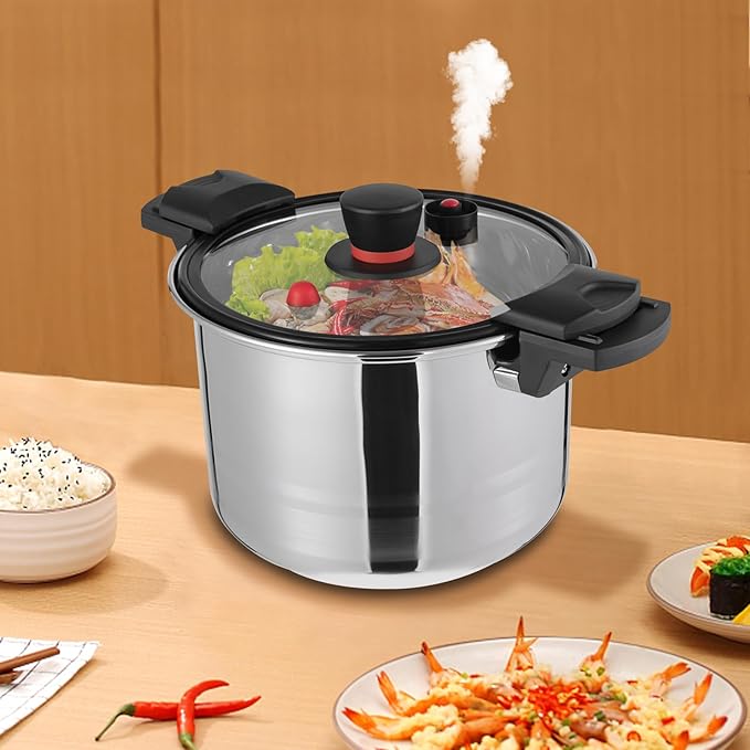 7.4 Quart Stainless Steel Pressure Cooker, 60Kpa Pressure Canner with One-hand Operating Glass Lid Pressure Cooker Safer for Canning Pressure Cookder Easy to Clean