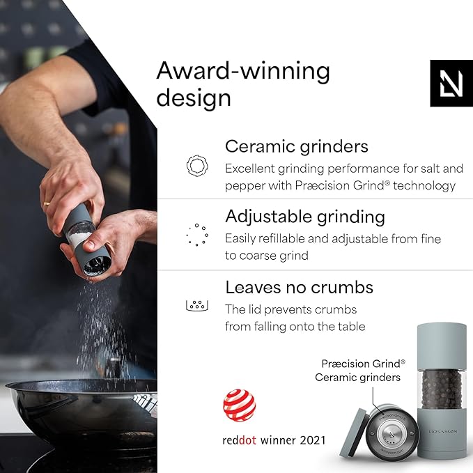 LARS NYSØM Salt and Pepper Grinder Set, Manual Salt and Pepper Mills with Adjustable Ceramic Grinder, Design Spice Shaker Set (Sky Blue)