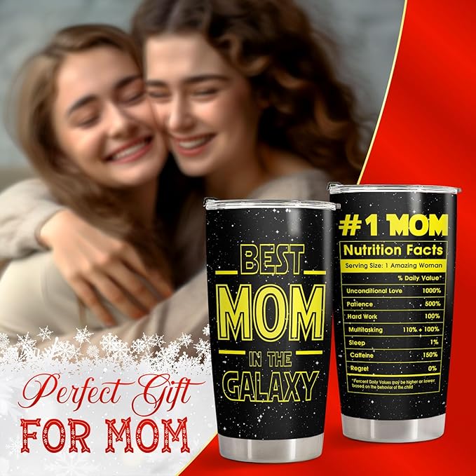 34HD Best Mom In The Galaxy Tumbler with Lid, 20oz Stainless Steel Mama Coffee Mug with Nutrition Facts, Star Inspirational Gifts from Son Daughter, Mom Gifts for Birthday, Mothers Day, Christmas