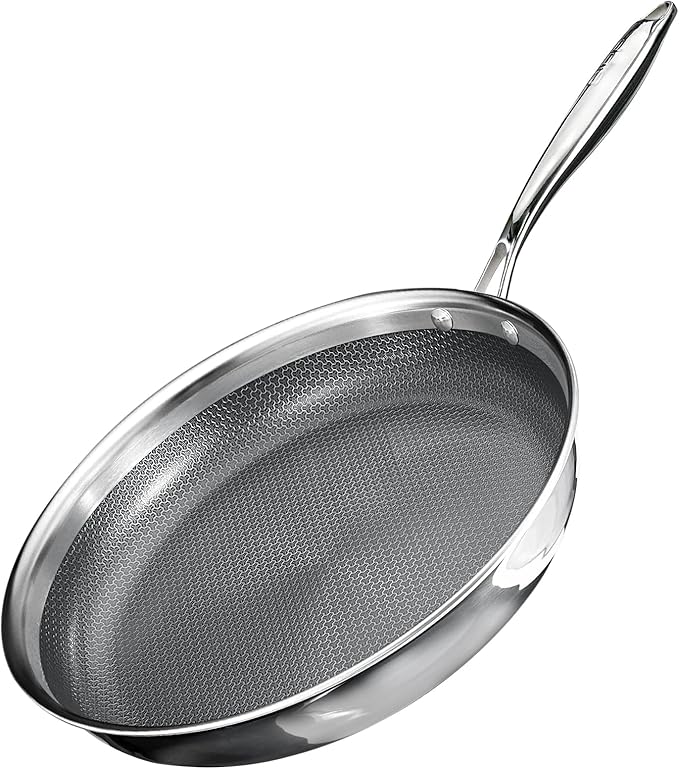 GiPP Tri-Ply Stainless Steel Frying Pan, 10 inch Hybrid Frying Pans Nonstick Skillets, Dishwasher and Oven-Safe, Induction Ready, Compatible with All Cook tops, PFOS/PFOA Free