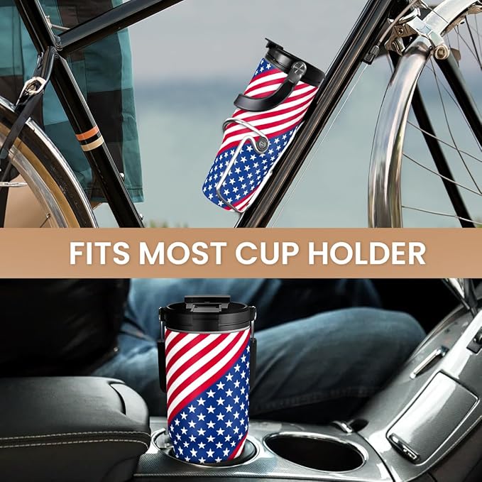 SANDJEST American Flag Tumbler with Handle 30oz, Stainless Steel Insulated Flip Straw Tumblers Coffee Travel Mug Cup, USA America Gifts for Women Men for Birthday Christmas