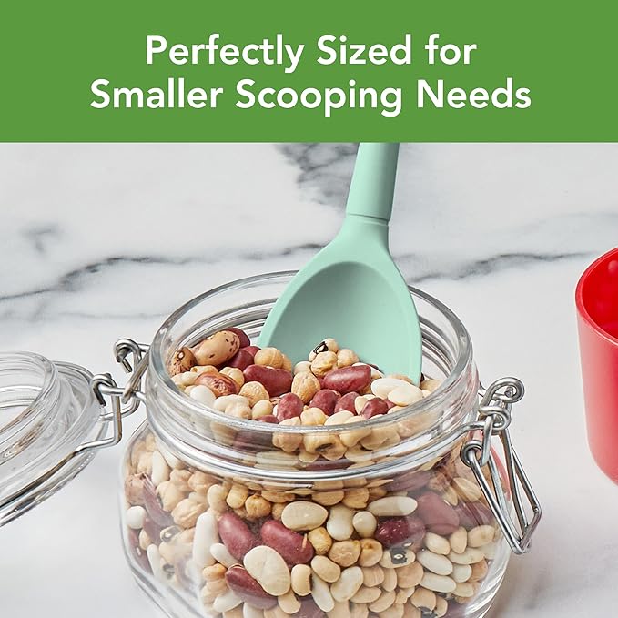 Tovolo Flex-Core Non-Stick All Silicone Small Deep Spoon Kitchen Utensil for Mixing, Scooping and Serving – Heat-Resistant, Dishwasher Safe & BPA Free - Aqua