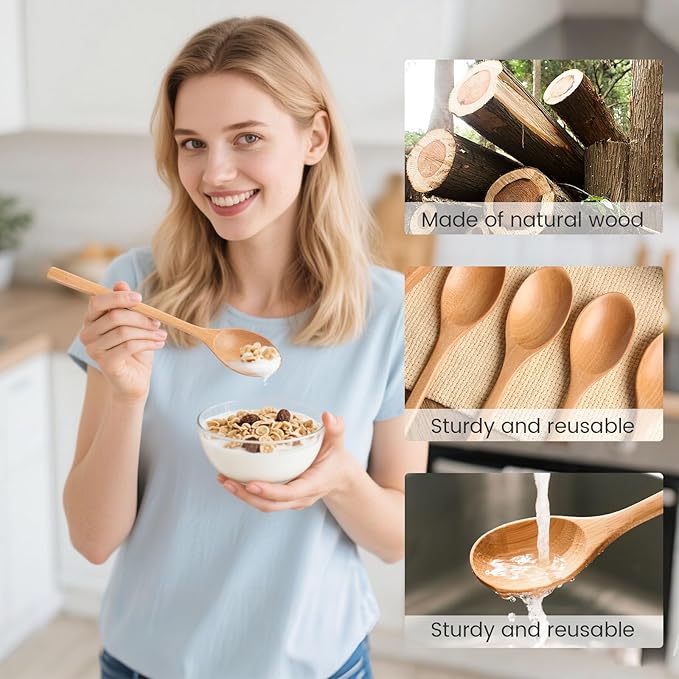 HAKSEN Wooden Spoons, 6PCS 9 Inch Wood Soup Spoons for Eating Mixing Stirring, Long Handle Spoon for Japanese Style Home Kitchen Cooking Stirring (Pack of 2)