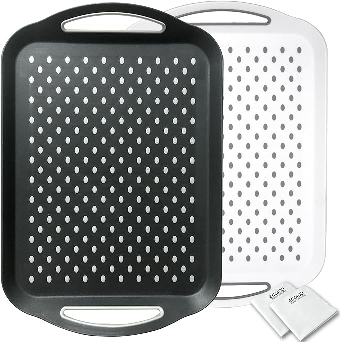Larger Nonslip Food Serving Tray, 17.9'' x 12'' Grippy Handles Surface Bottom Design, Perfect Trays for Eating, Lap, TV, Couch, Black & White, Set of 2